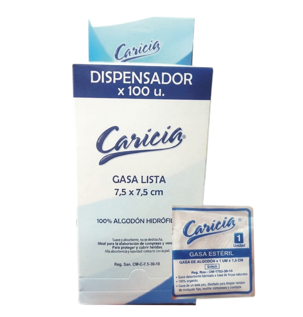Gasa Lista Caricia 7.5CMX 7.5CM X100U